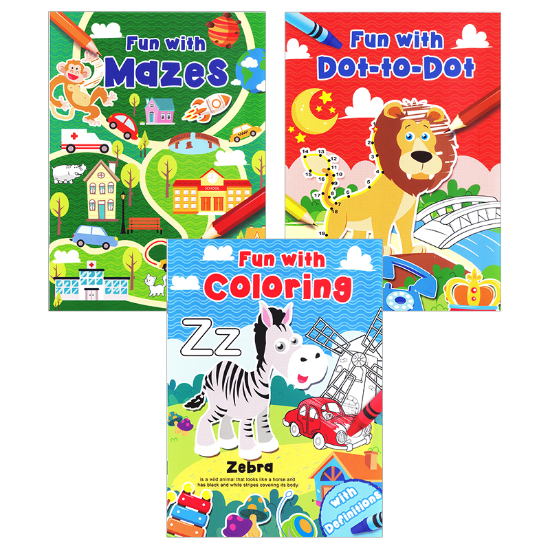 Picture of FUN WITH SERIES SET OF 3 (COLORING, DOT-TO-DOT, & MAZES)